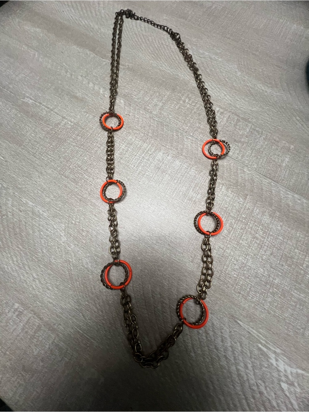 Long Layered Chain Necklace and earring set with Orange Hoop Accents